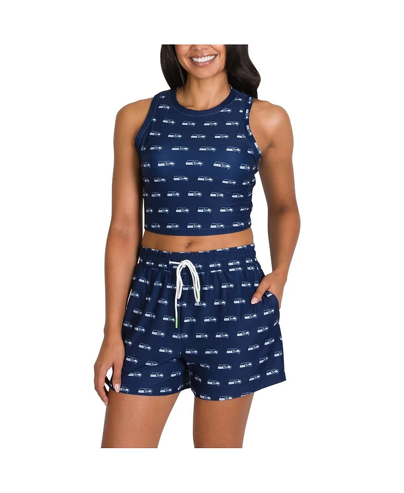 Concepts Sport Women's Seattle Seahawks Gauge Allover Print Cropped Tank Top Shorts Sleep Set