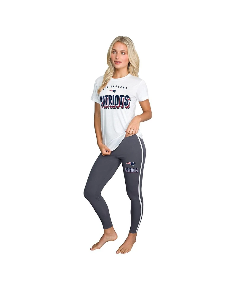 Concepts Sport Women's White/Charcoal New England Patriots Sonata Short Sleeve Top Leggings Set