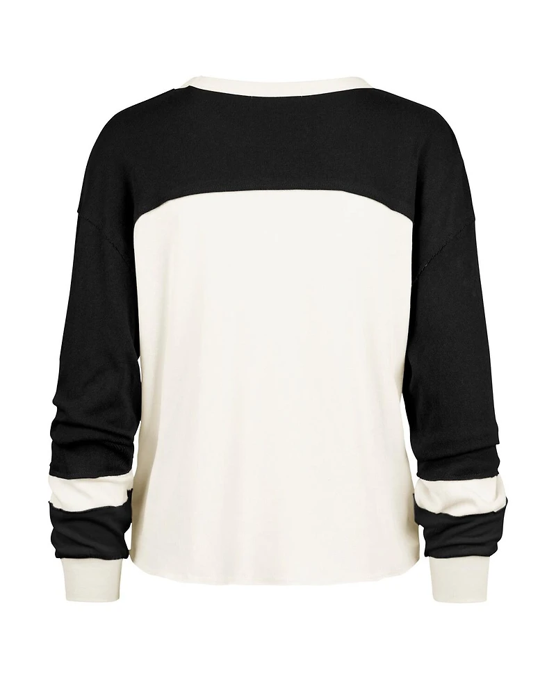 '47 Brand Women's Cream New Orleans Saints Double Header Curve Raglan Long Sleeve Crop Top