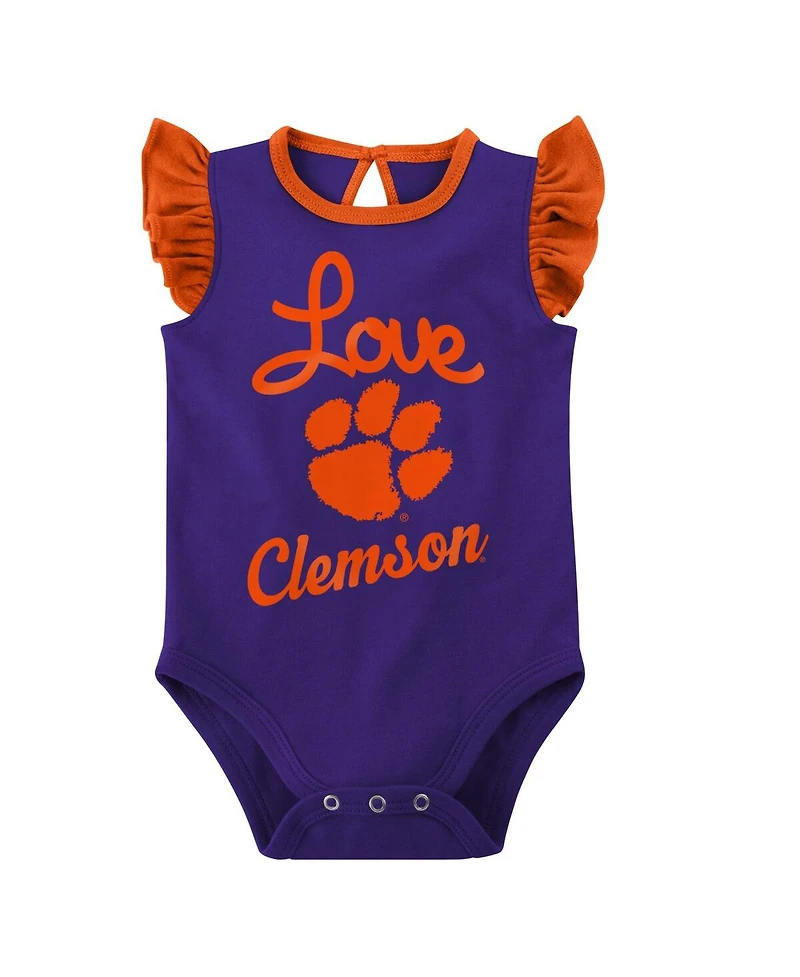 Outerstuff Baby Girls 2-Pack Orange/Purple Clemson Tigers Spread the Love Bodysuit Set