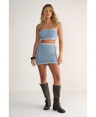 Droplet Embellished Crop Top Skirt Set