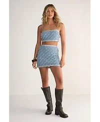 Droplet Embellished Crop Top Skirt Set