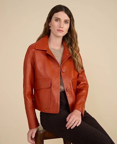 Furniq Uk Women's Cropped Leather Jacket, Created for Macy's