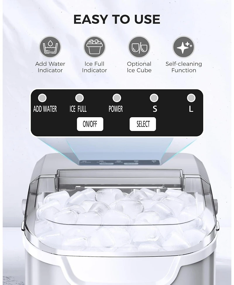 Cowsar Countertop Ice Maker Machine, 8 Ice Cubes in 6 mins, 26lb/Day Ice with 2 Sizes- Portable Mini, Basket/Scoop for Home/Party/Bar