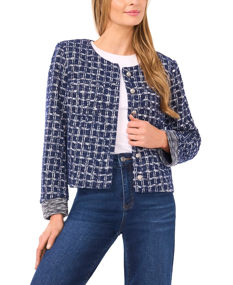 CeCe Women's Collarless Crew Neck Long Sleeve Jacket
