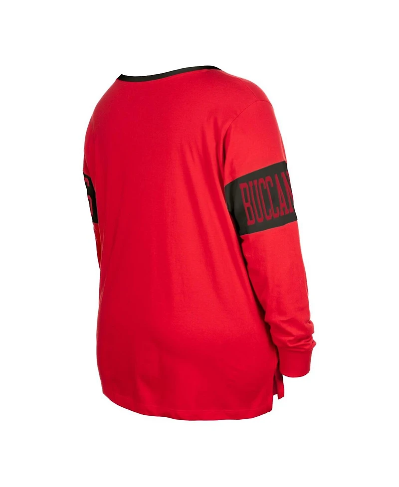 New Era Women's Red Tampa Bay Buccaneers Plus Lace-Up Notch Neck Long Sleeve T-Shirt