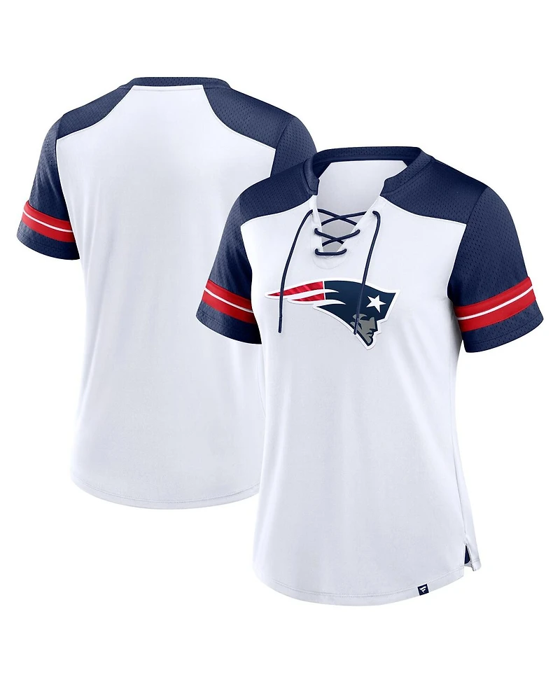 Fanatics Women's White/Navy New England Patriots Foiled Primary Lace-Up T-Shirt