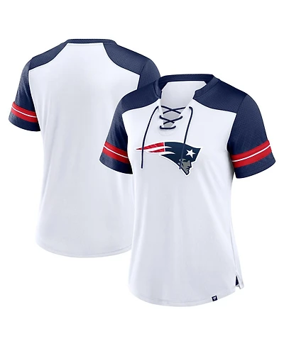 Fanatics Women's White/Navy New England Patriots Foiled Primary Lace-Up T-Shirt