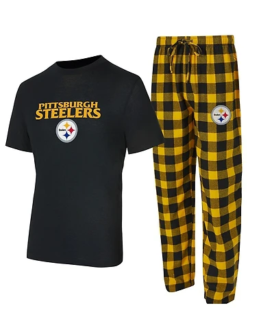 Concepts Sport Men's 2-Piece Black/Gold Pittsburgh Steelers Avondale T-Shirt and Flannel Pants Set