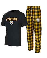 Concepts Sport Men's 2-Piece Black/Gold Pittsburgh Steelers Avondale T-Shirt and Flannel Pants Set