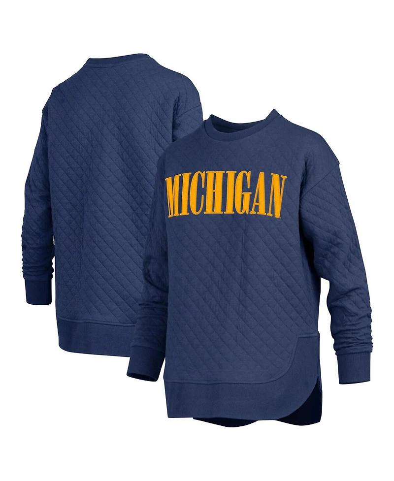 Pressbox Women's Navy Michigan Wolverines Quilted Long Sleeve Pullover Sweatshirt