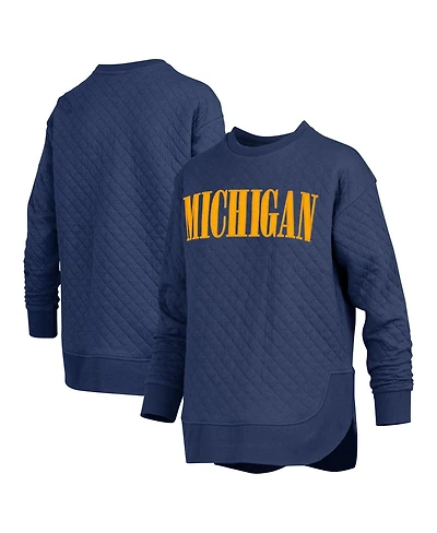 Pressbox Women's Navy Michigan Wolverines Quilted Long Sleeve Pullover Sweatshirt