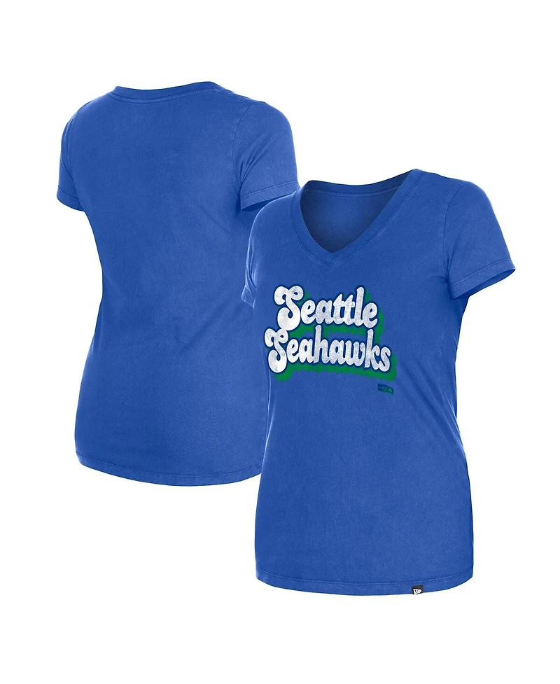 New Era Women's Royal Seattle Seahawks Enzyme Wash Low V-Neck T-Shirt