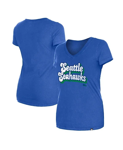 New Era Women's Royal Seattle Seahawks Enzyme Wash Low V-Neck T-Shirt