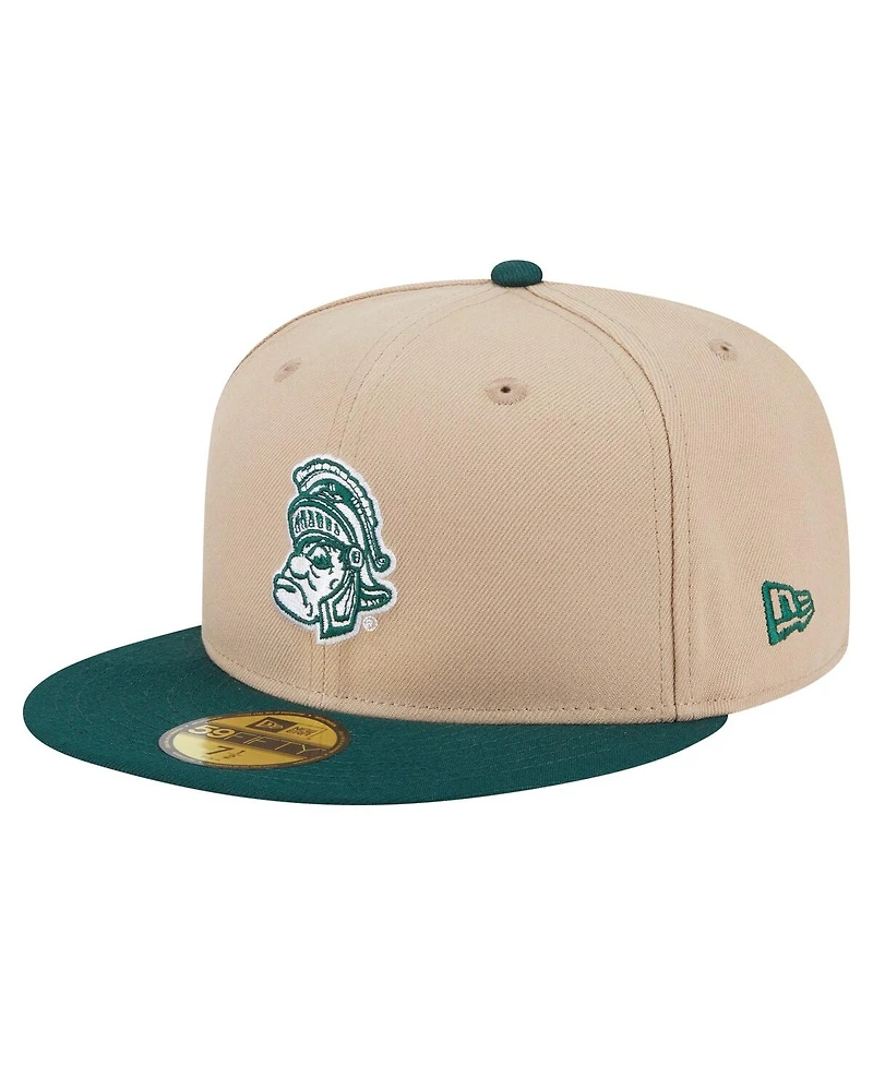 New Era Men's Khaki Michigan State Spartans Throwback Two-Tone 59FIFTY Fitted Hat