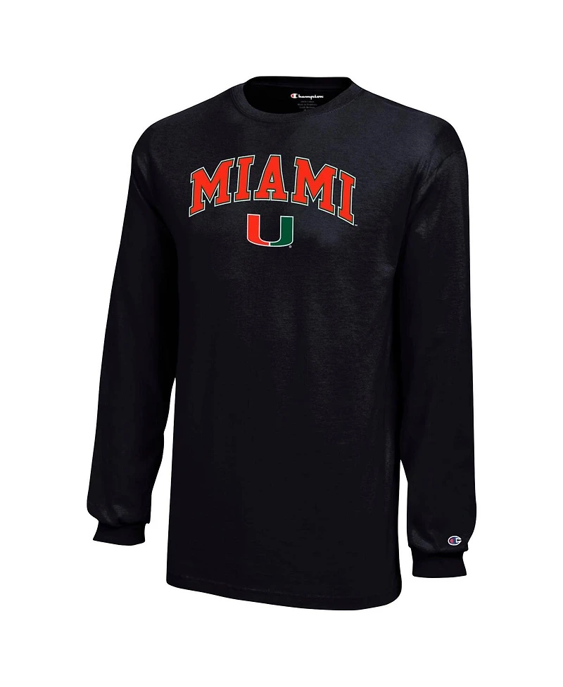 Champion Big Boys and Girls Black Miami Hurricanes Arch Over Logo Long Sleeve T-Shirt