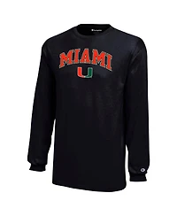 Champion Big Boys and Girls Black Miami Hurricanes Arch Over Logo Long Sleeve T-Shirt