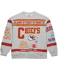 Mitchell & Ness Men's Heather Gray Kansas City Chiefs All Over Print Vintage Fleece Crewneck Sweatshirt