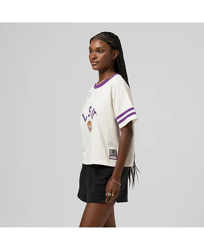 Mitchell & Ness Women's Cream Lsu Tigers Cropped Ringer T-Shirt