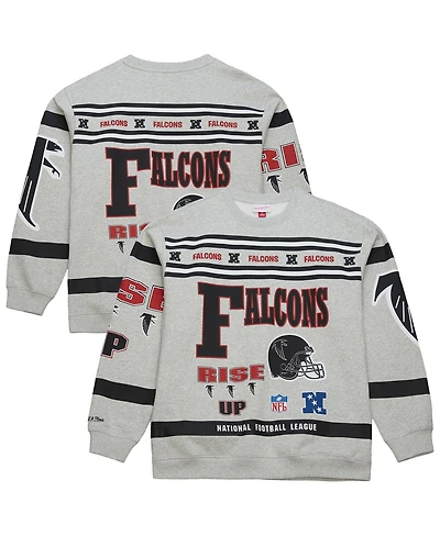 Mitchell & Ness Men's Heather Gray Atlanta Falcons All Over Print Vintage Fleece Crewneck Sweatshirt