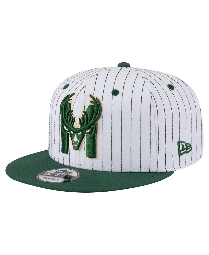 New Era Men's White Milwaukee Bucks Deceptor Pinstripe 9FIFTY Snapback Hat