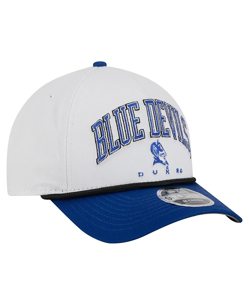 New Era Men's White/Royal Duke Blue Devils Arch Two-Tone Rope 9FORTY A-Frame M-Crown Adjustable Hat