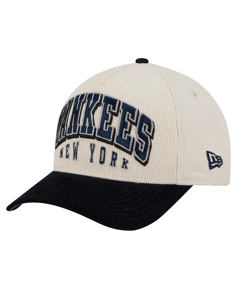 New Era Men's Cream/Navy New York Yankees Sided Corduroy 9FORTY A-Frame Adjustable Hat