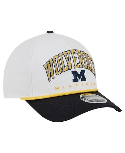 New Era Men's White/Navy Michigan Wolverines Arch Two-Tone Rope 9FORTY A-Frame M-Crown Adjustable Hat