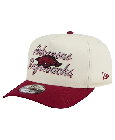 New Era Men's Cream/Cardinal Arkansas Razorbacks Vintage Chainstitch 9FIFTY A-Frame Snapback Hat