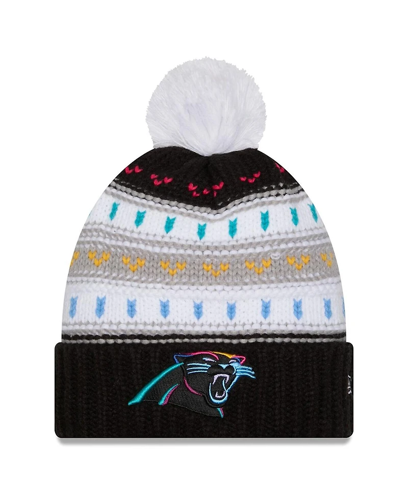 New Era Women's Black Carolina Panthers 2025 Nfl Crucial Catch Cuffed Knit with Pom Hat