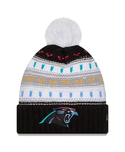 New Era Women's Black Carolina Panthers 2025 Nfl Crucial Catch Cuffed Knit with Pom Hat