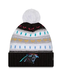 New Era Women's Black Carolina Panthers 2025 Nfl Crucial Catch Cuffed Knit with Pom Hat