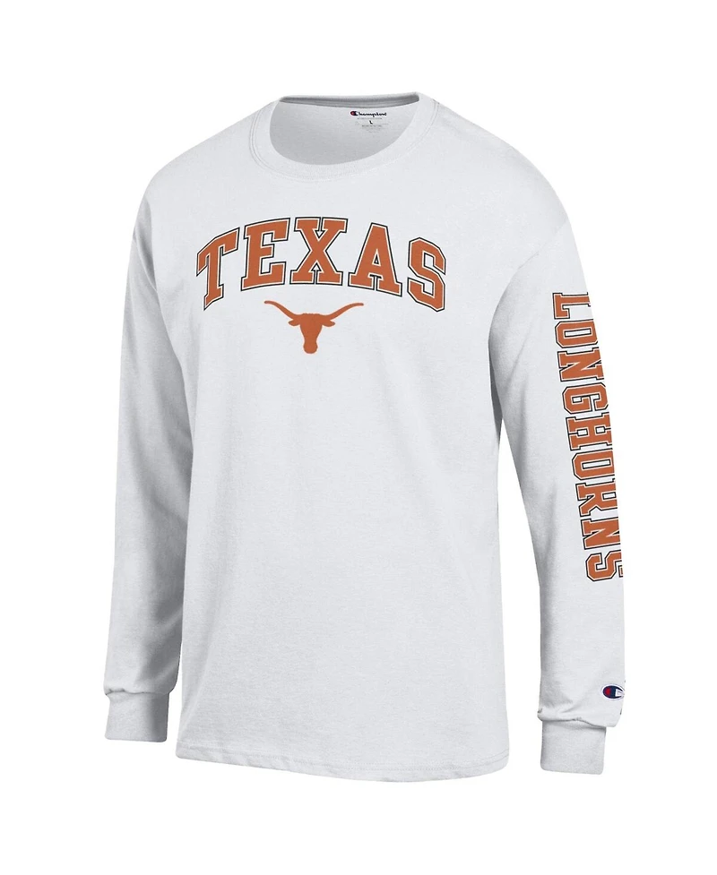 Champion Men's White Texas Longhorns Arch Over Logo 2-Hit Long Sleeve T-Shirt