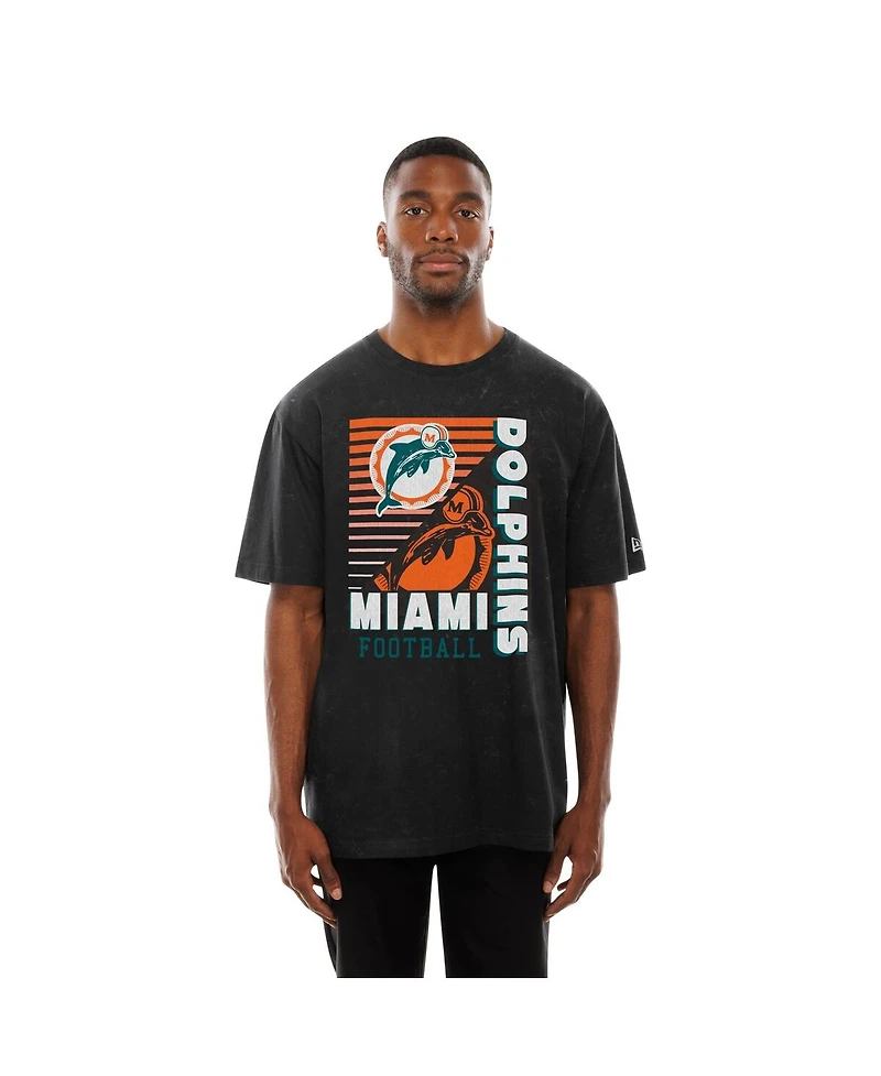 New Era Men's Black Miami Dolphins Retro Logo Enzyme Washed Oversized T-Shirt