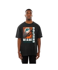 New Era Men's Black Miami Dolphins Retro Logo Enzyme Washed Oversized T-Shirt