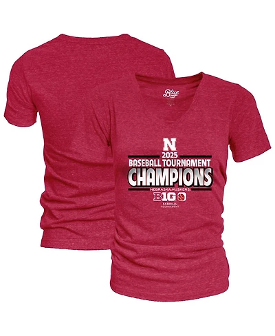 Blue 84 Women's Scarlet Nebraska Huskers 2025 Big Ten Baseball Conference Tournament Champions Locker Room V-Neck T-Shirt