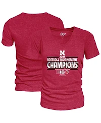 Blue 84 Women's Scarlet Nebraska Huskers 2025 Big Ten Baseball Conference Tournament Champions Locker Room V-Neck T-Shirt