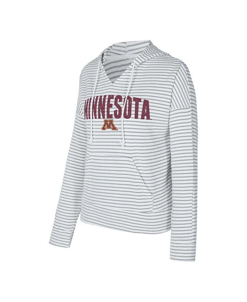 Concepts Sport Men's White/Gray Minnesota Golden Gophers French Terry Striped V-Neck Pullover Hoodie