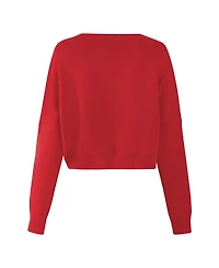Hype And Vice Women's Red Georgia Bulldogs Oversized Cropped Ivy Knit Pullover Sweater