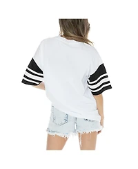 Gameday Couture Women's White South Carolina Gamecocks Crowd Pleaser Contrast Sporty Heritage Stripe Oversized T-Shirt