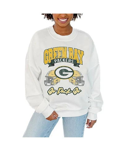 Gameday Couture Women's White Green Bay Packers Passing Time Pullover Sweatshirt