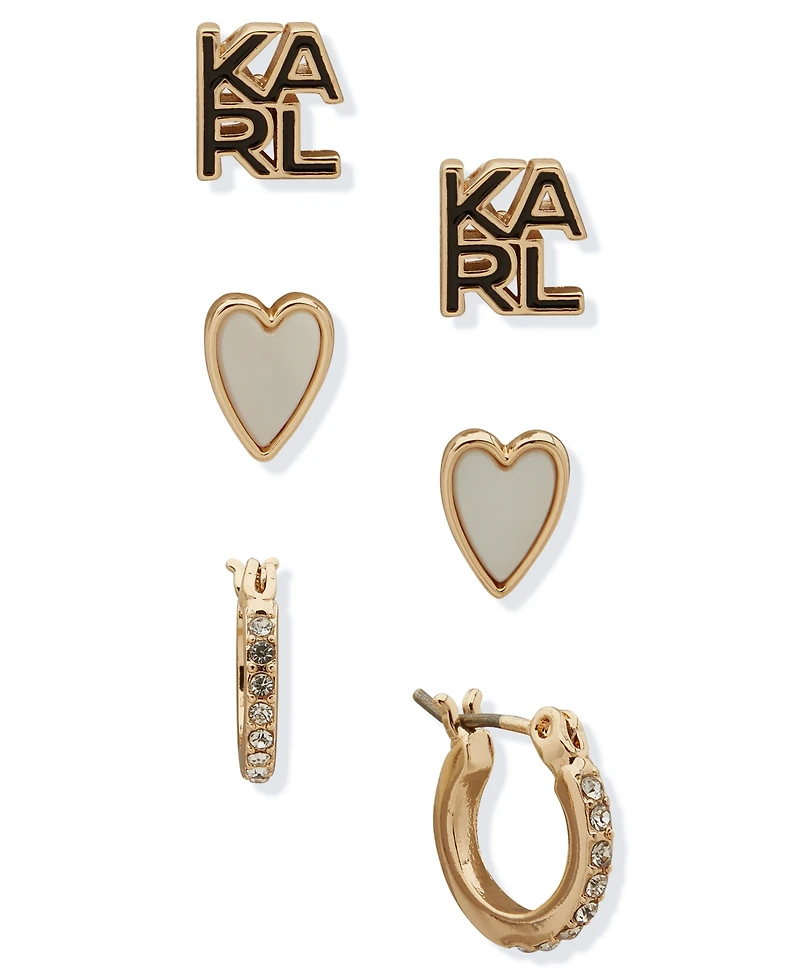 Karl Lagerfeld Paris 3-Pc. Gold-Tone Pave Earrings Set
