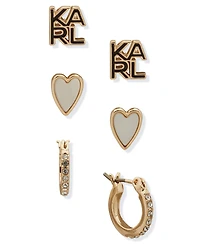 Karl Lagerfeld Paris 3-Pc. Gold-Tone Pave Earrings Set