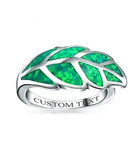 Bling Jewelry Nature Leaf Green Created Opal Band Ring .925 Sterling Silver