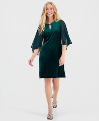 Connected Women's Capelet-Sleeve Stretch Velvet Sheath Dress
