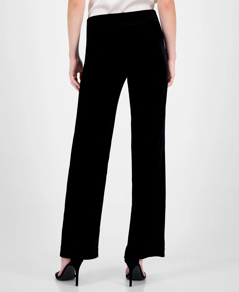 Anne Klein Women's Velvet High-Rise Pull-On Wide-Leg Pants