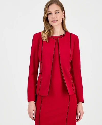 Kasper Women's Contrast Piping Open-Front Jacket, Regular & Petite