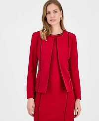Kasper Women's Contrast Piping Open-Front Jacket, Regular & Petite