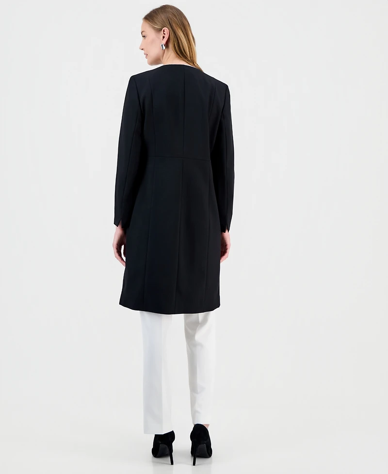 Kasper Women's Stretch Crepe Piping-Trim Long Jacket