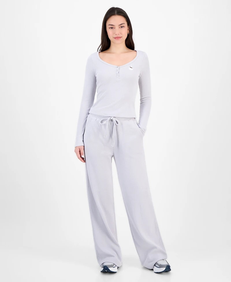 Madden Girl Juniors' Hacci-Knit Wide-Leg Sweatpants